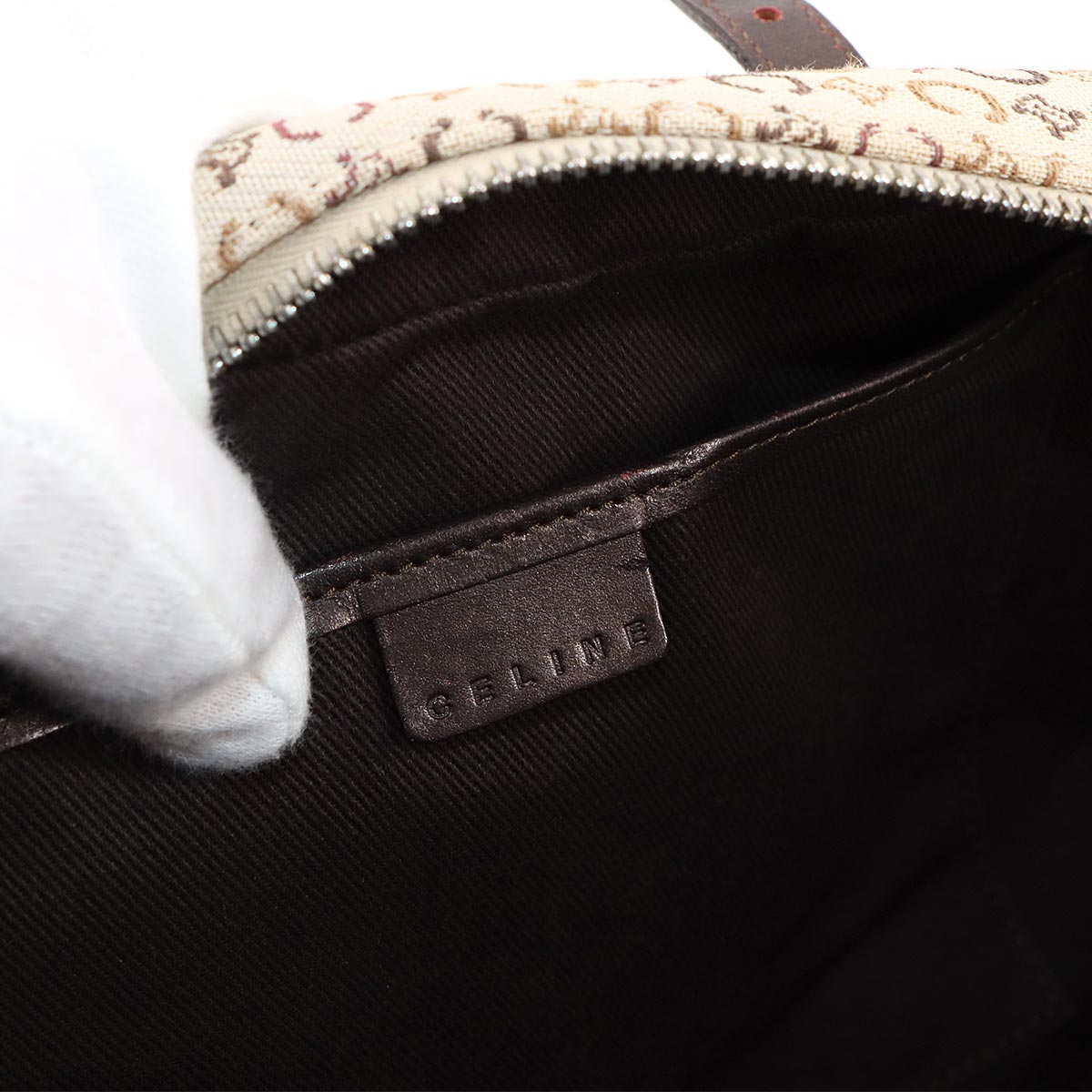 C Macadam Mini Boston Hand Bag Canvas Leather Beige Brown Purse