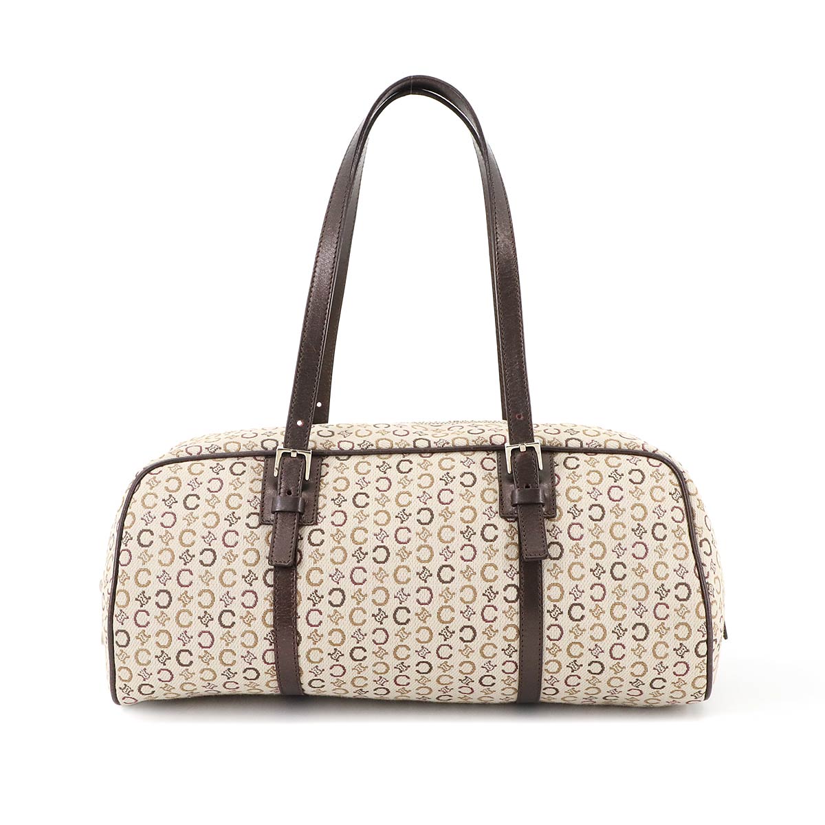 C Macadam Mini Boston Hand Bag Canvas Leather Beige Brown Purse