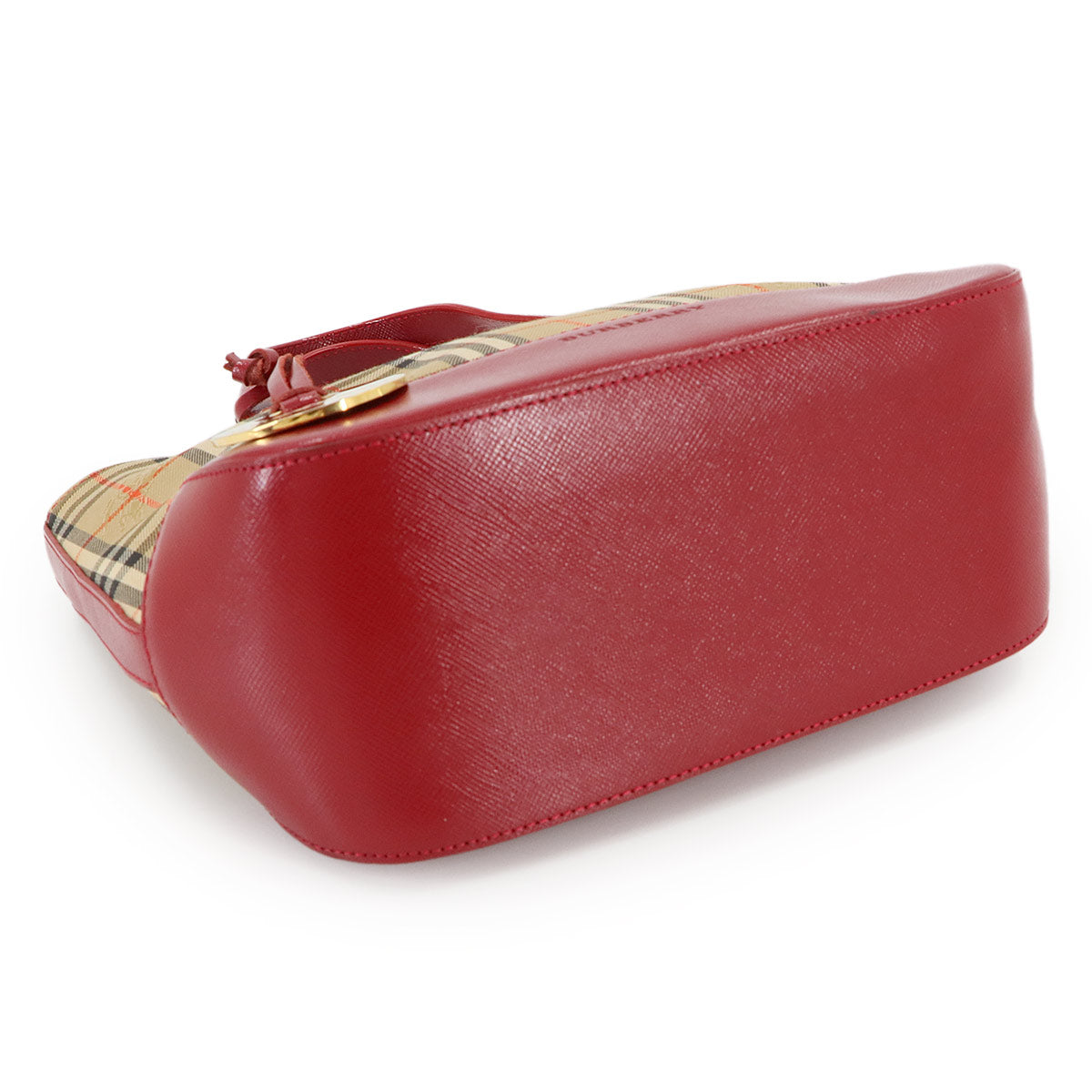 Plaid Small Hand Bag Canvas Leather Beige Red Haymarket