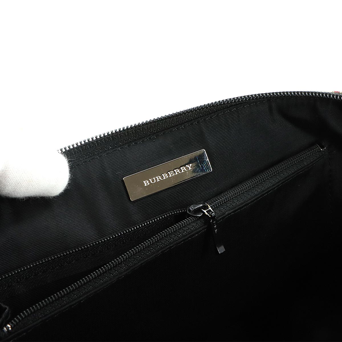 Plaid Hand Bag Canvas Leather Beige Black Purse