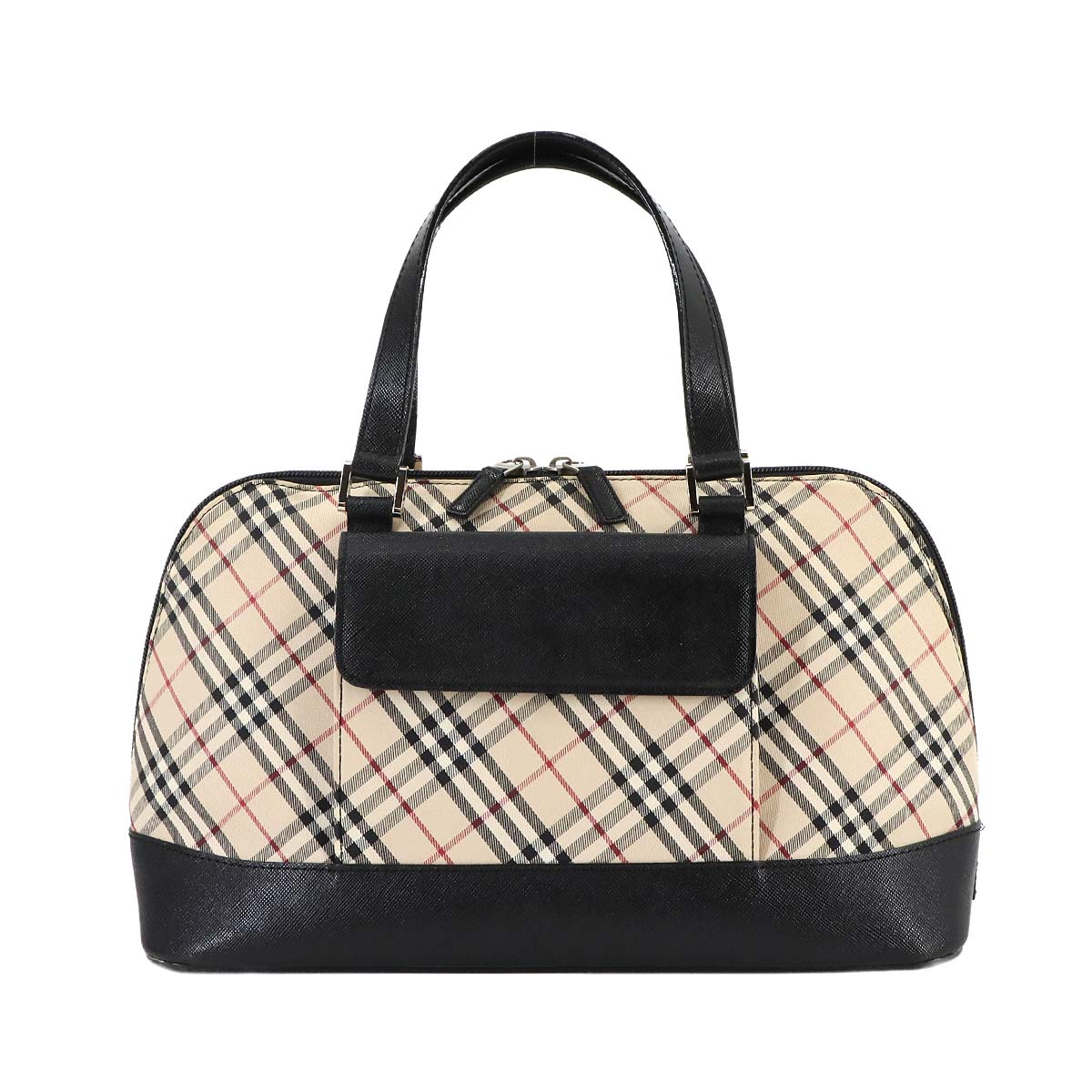 Plaid Hand Bag Canvas Leather Beige Black Purse
