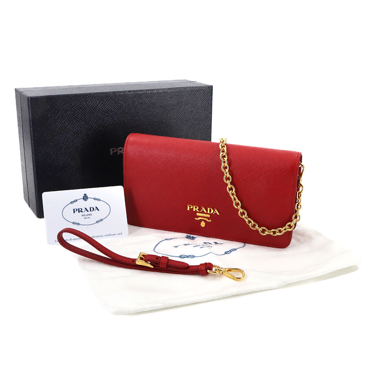 Saffiano Chain Long Wallet Leather Fuoco Red 1DH029