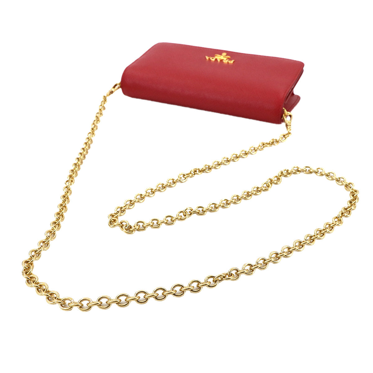 Saffiano Chain Long Wallet Leather Fuoco Red 1DH029