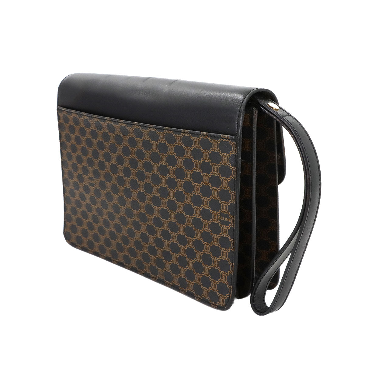 CELINE Macadam Clutch Bag Pouch PVC Leather Black Brown Vintage