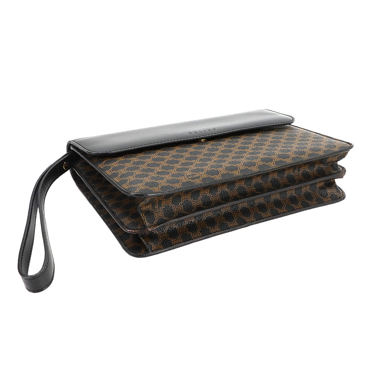 CELINE Macadam Clutch Bag Pouch PVC Leather Black Brown Vintage