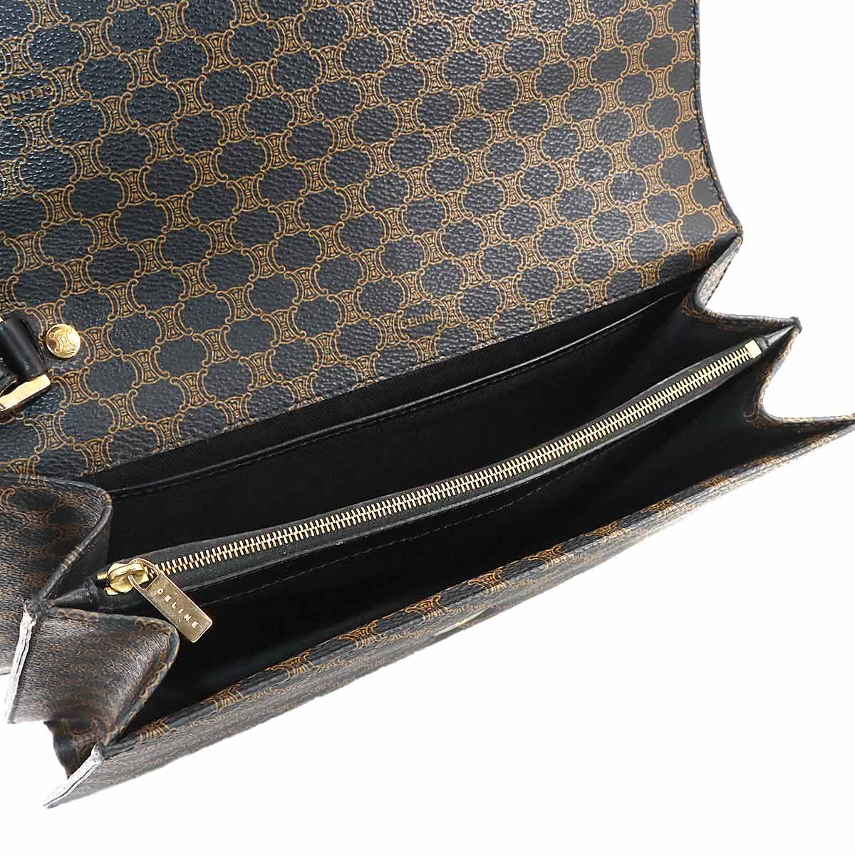 CELINE Macadam Clutch Bag Pouch PVC Leather Black Brown Vintage