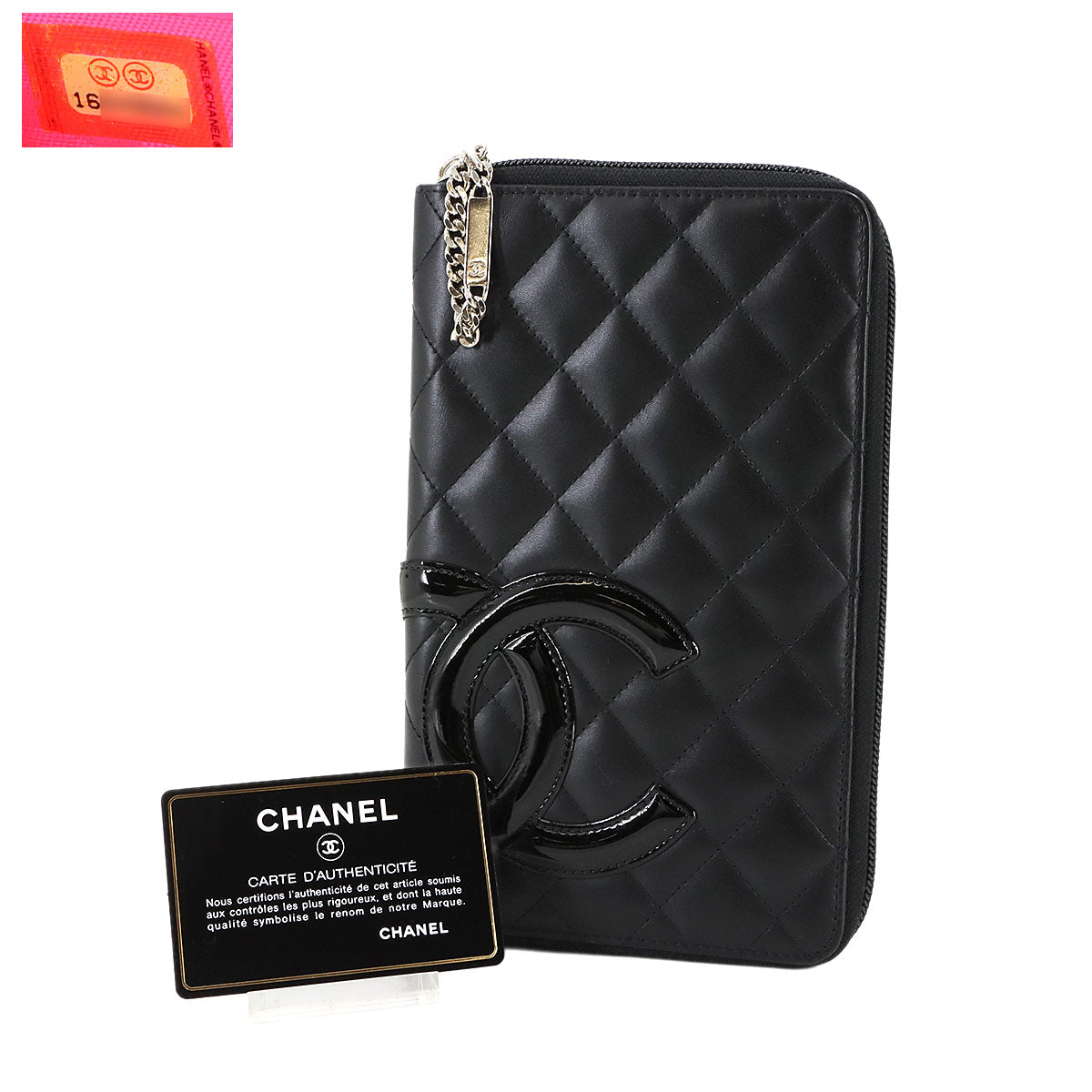 Cambon Line Zipped Around Long Wallet Leather Black A48660