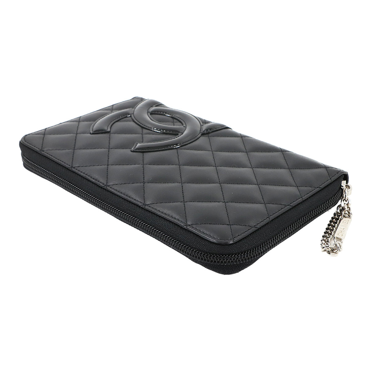 Cambon Line Zipped Around Long Wallet Leather Black A48660