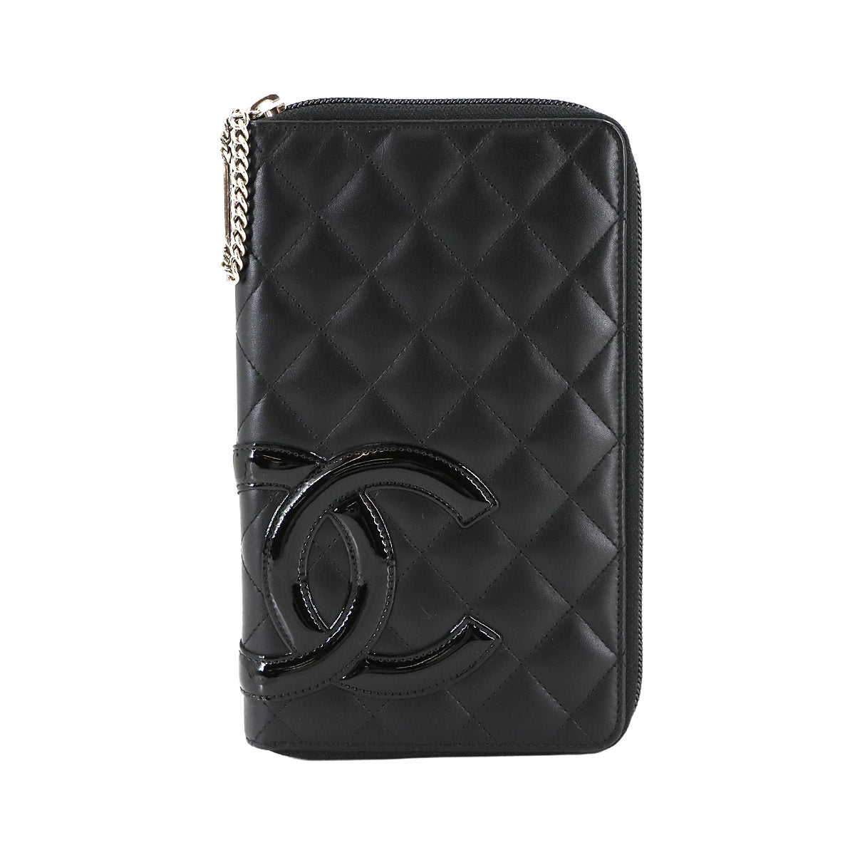 Cambon Line Zipped Around Long Wallet Leather Black A48660
