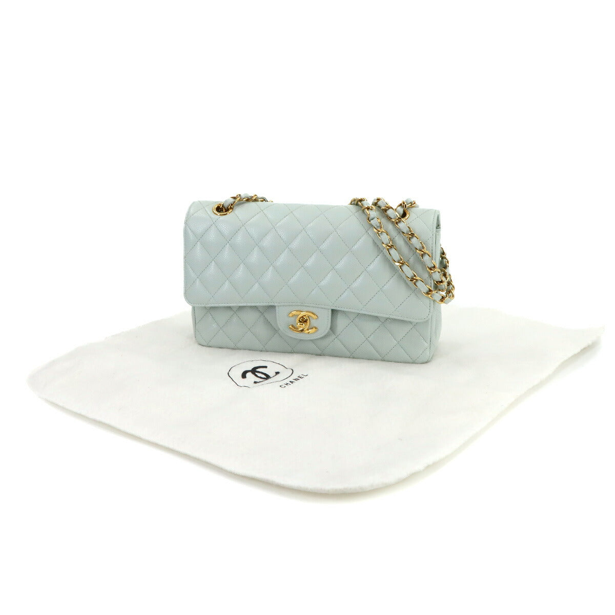 Medium Classic Double Flap Chain Bag 25cm Leather Light green A01112