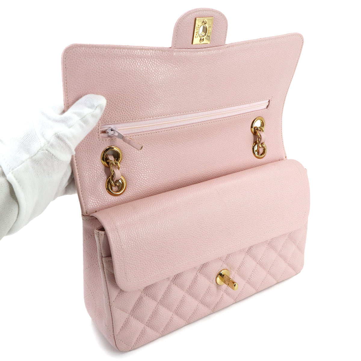 Medium Classic Double Flap Chain Bag 25cm Leather Pink A01112