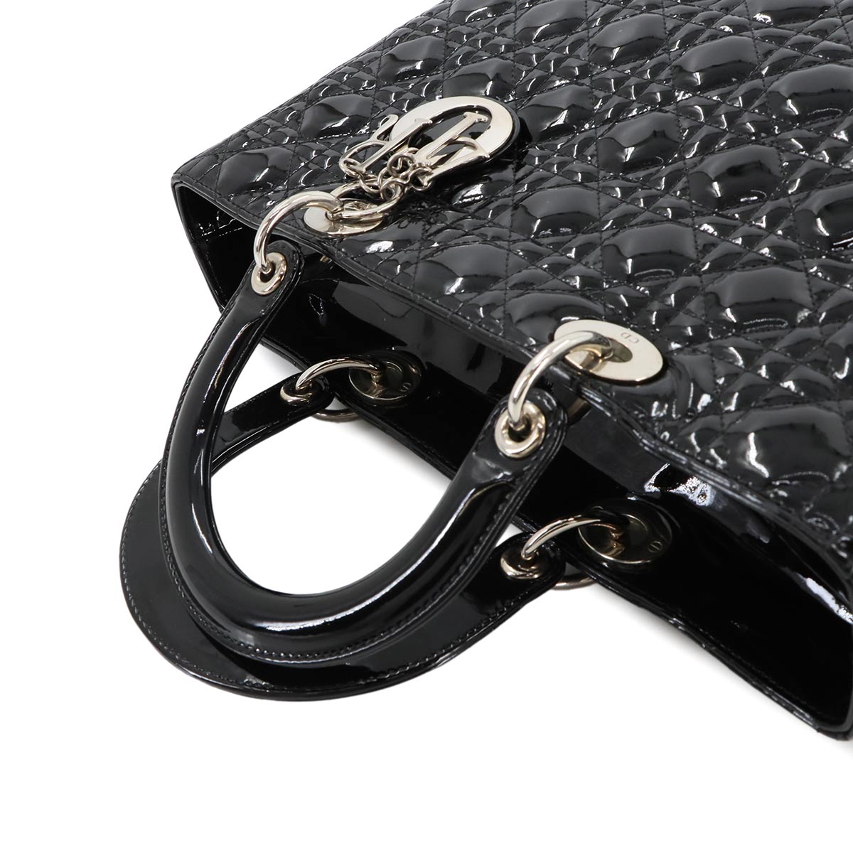 Lady Dior Large 2way Hand Shoulder Bag Enamel Black