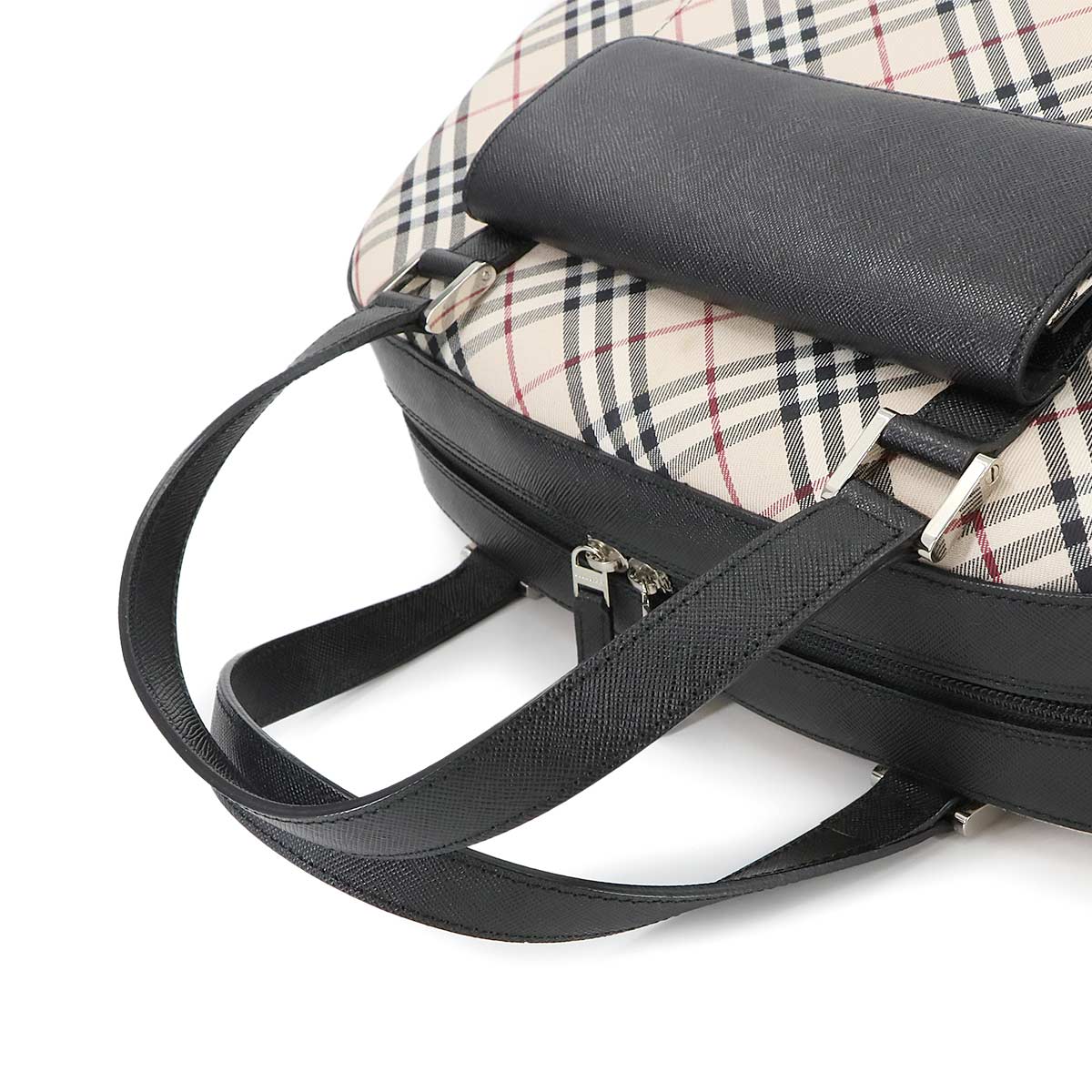 Plaid Hand Bag Canvas Leather Beige Black Purse