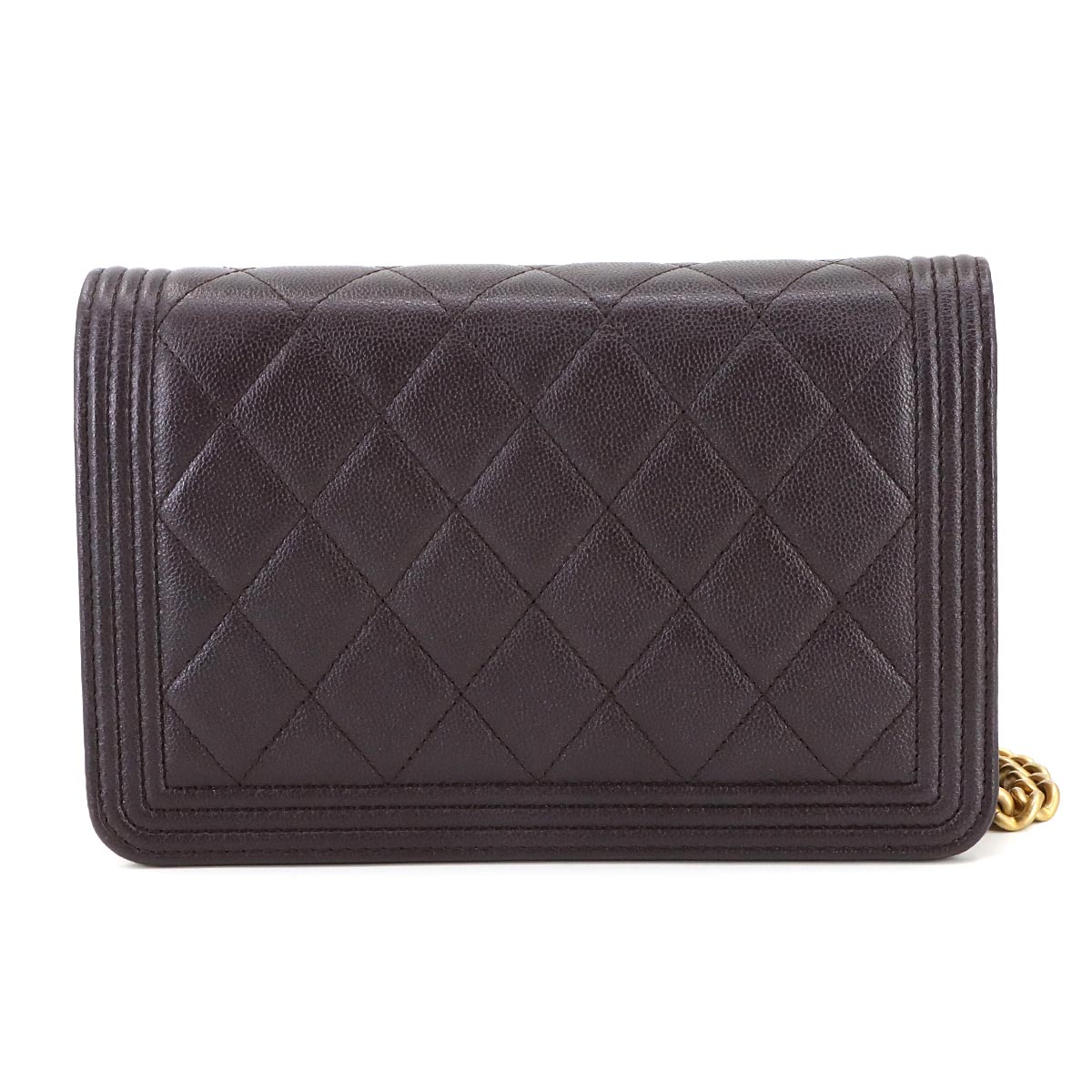 Boychanel Chain Long Wallet Caviar Skin Leather Brown AP1117