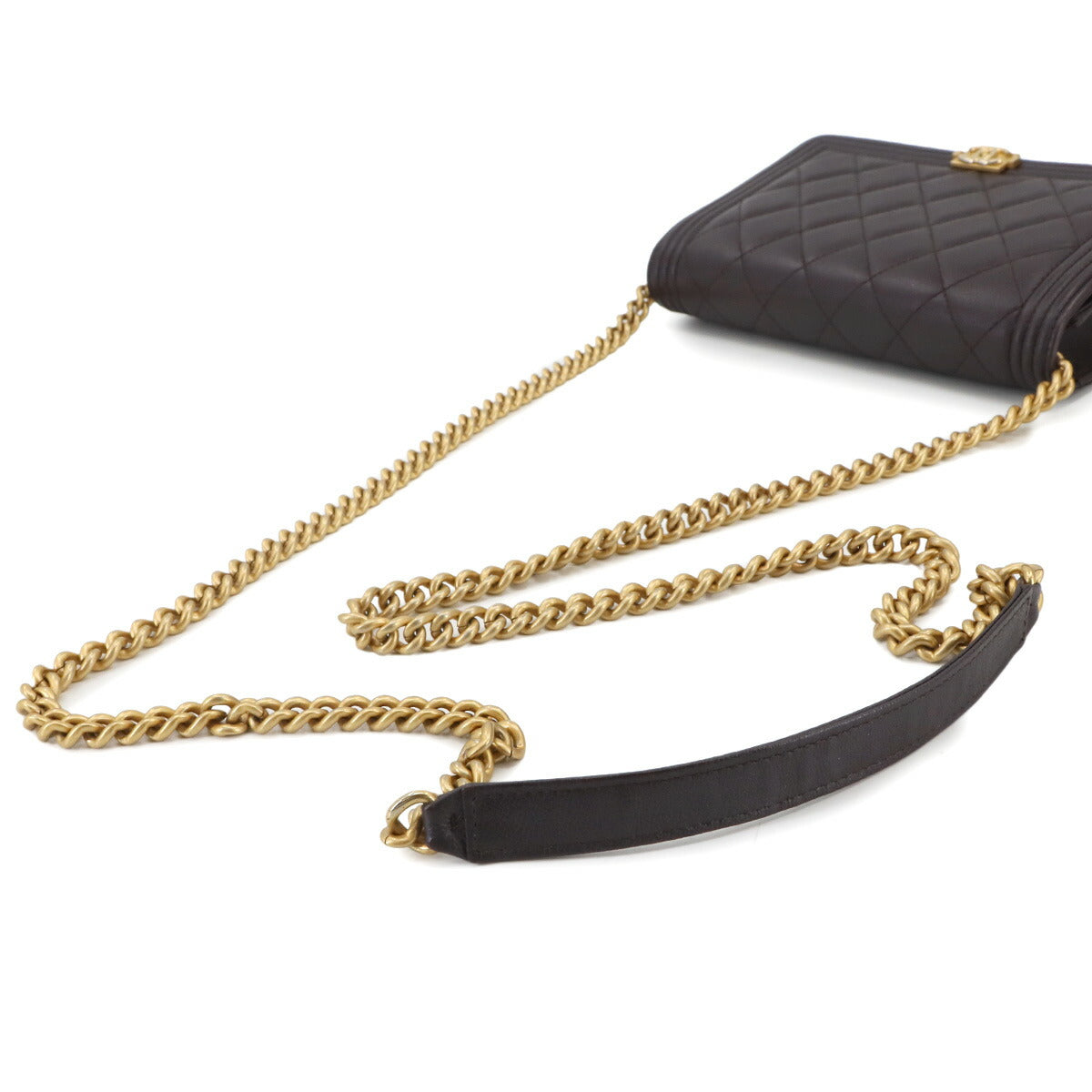 Boychanel Chain Long Wallet Caviar Skin Leather Brown AP1117