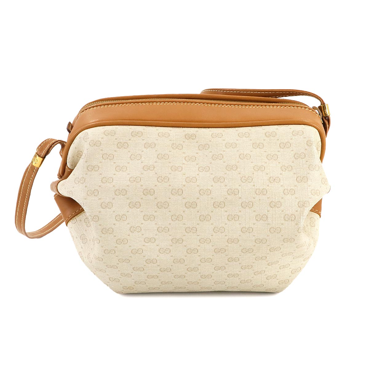 Micro GG Shoulder Bag PVC Leather Beige Brown Vintage