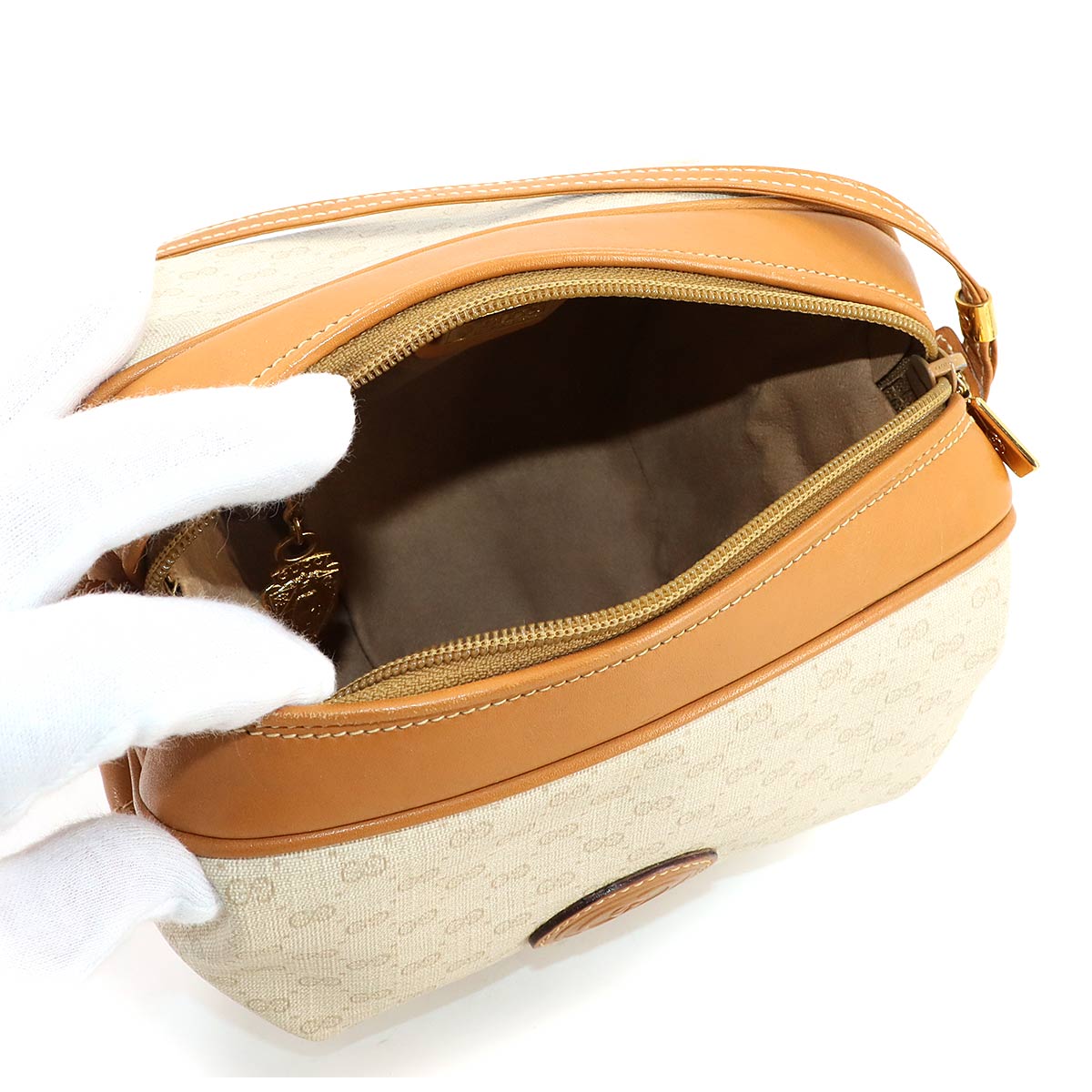 Micro GG Shoulder Bag PVC Leather Beige Brown Vintage