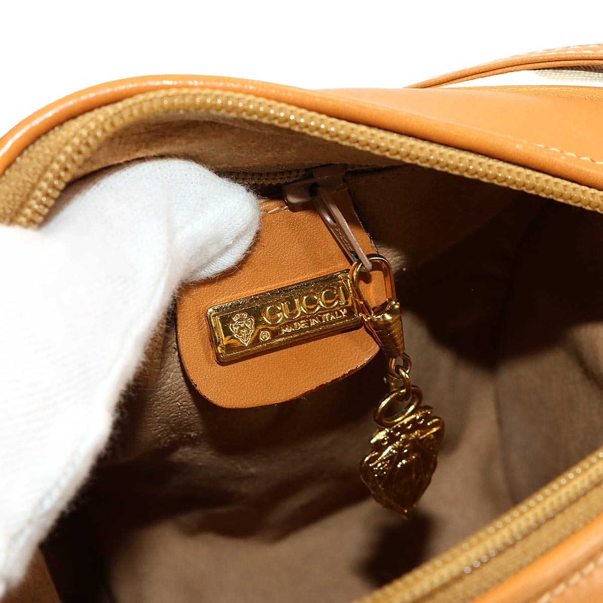 Micro GG Shoulder Bag PVC Leather Beige Brown Vintage