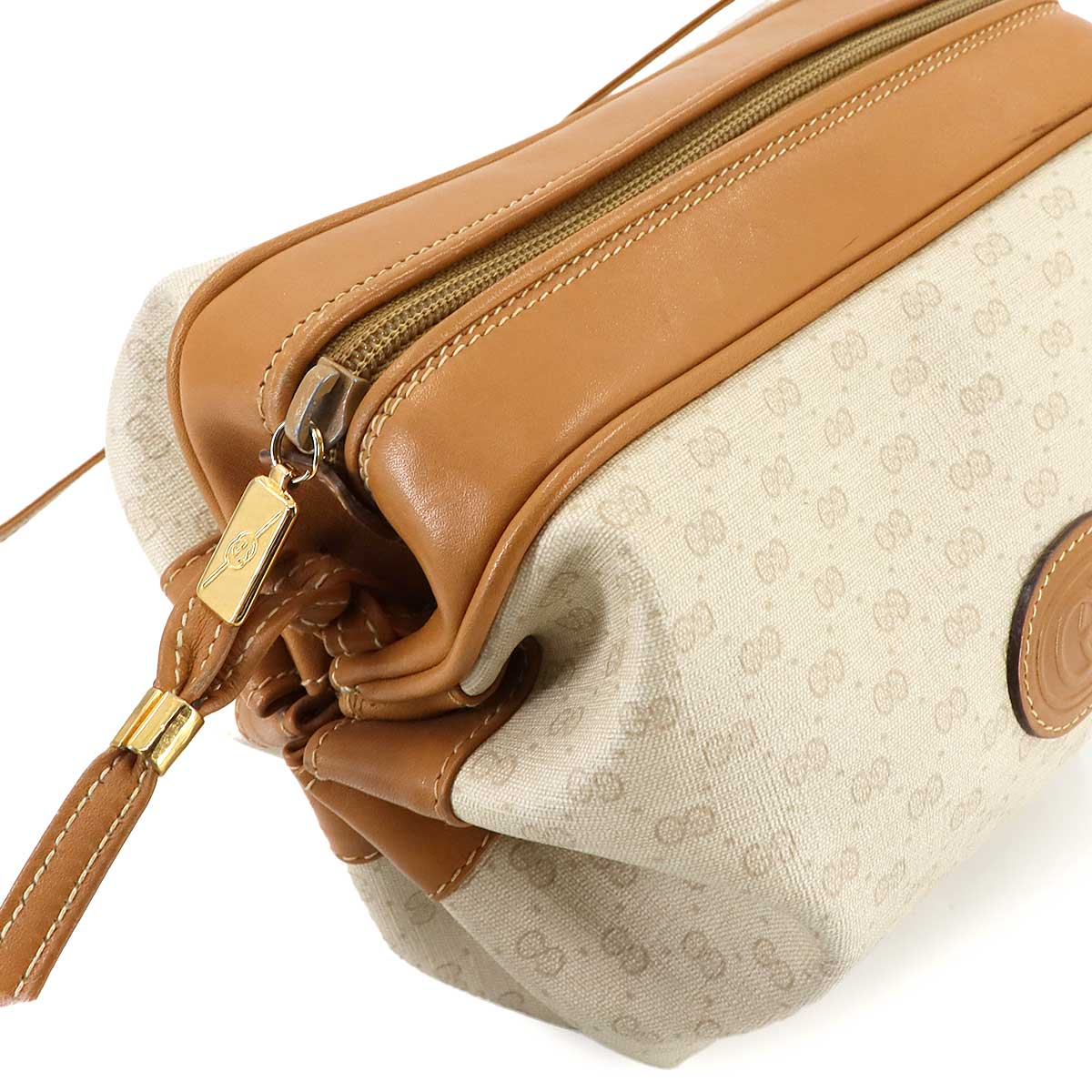 Micro GG Shoulder Bag PVC Leather Beige Brown Vintage