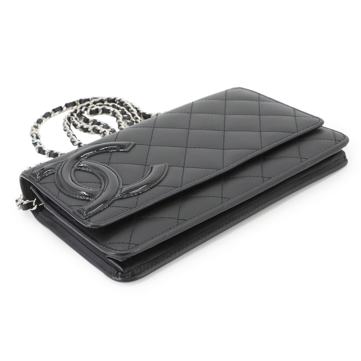 Cambon Line Chain Long Wallet Leather Enamel Black A46646