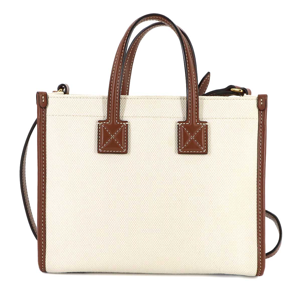 Mini Flare Tote Shoulder Bag Canvas Leather Natural Tan