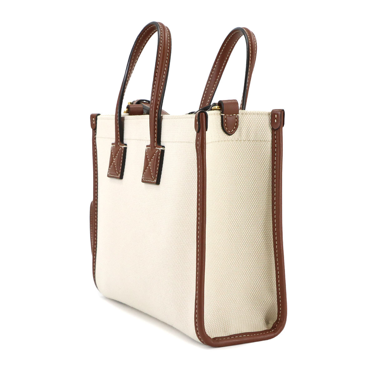 Mini Flare Tote Shoulder Bag Canvas Leather Natural Tan