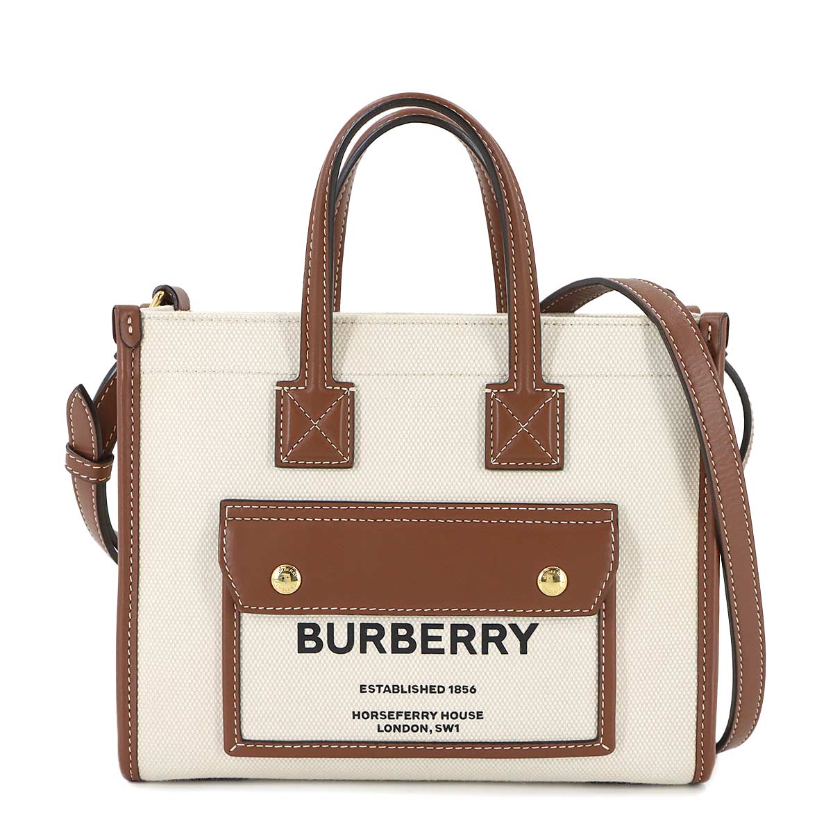 Mini Flare Tote Shoulder Bag Canvas Leather Natural Tan