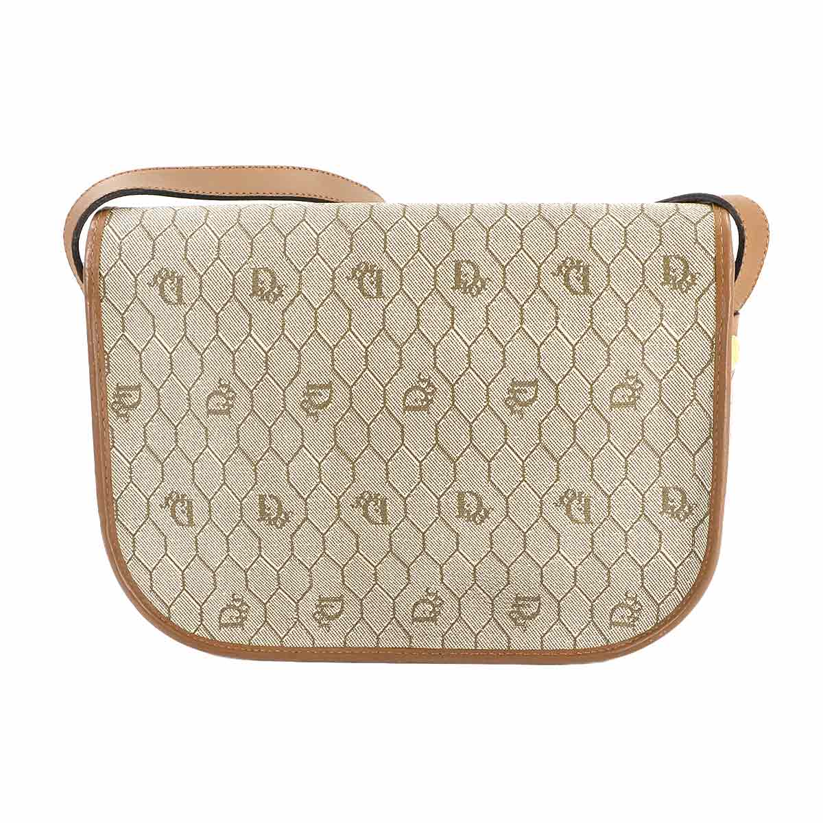 Honeycomb Shoulder Bag PVC Leather Beige Brown Purse