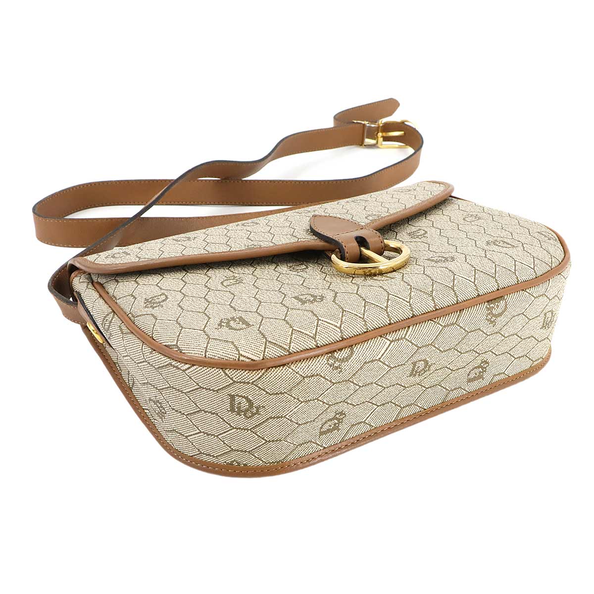 Honeycomb Shoulder Bag PVC Leather Beige Brown Purse