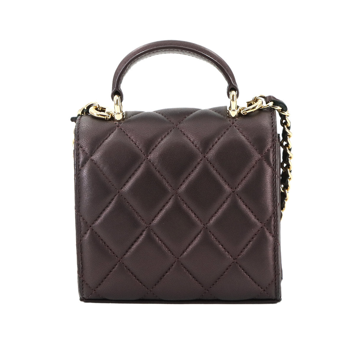 Top Handle Mini Flap Bag with Chain Leather Purple AP2682