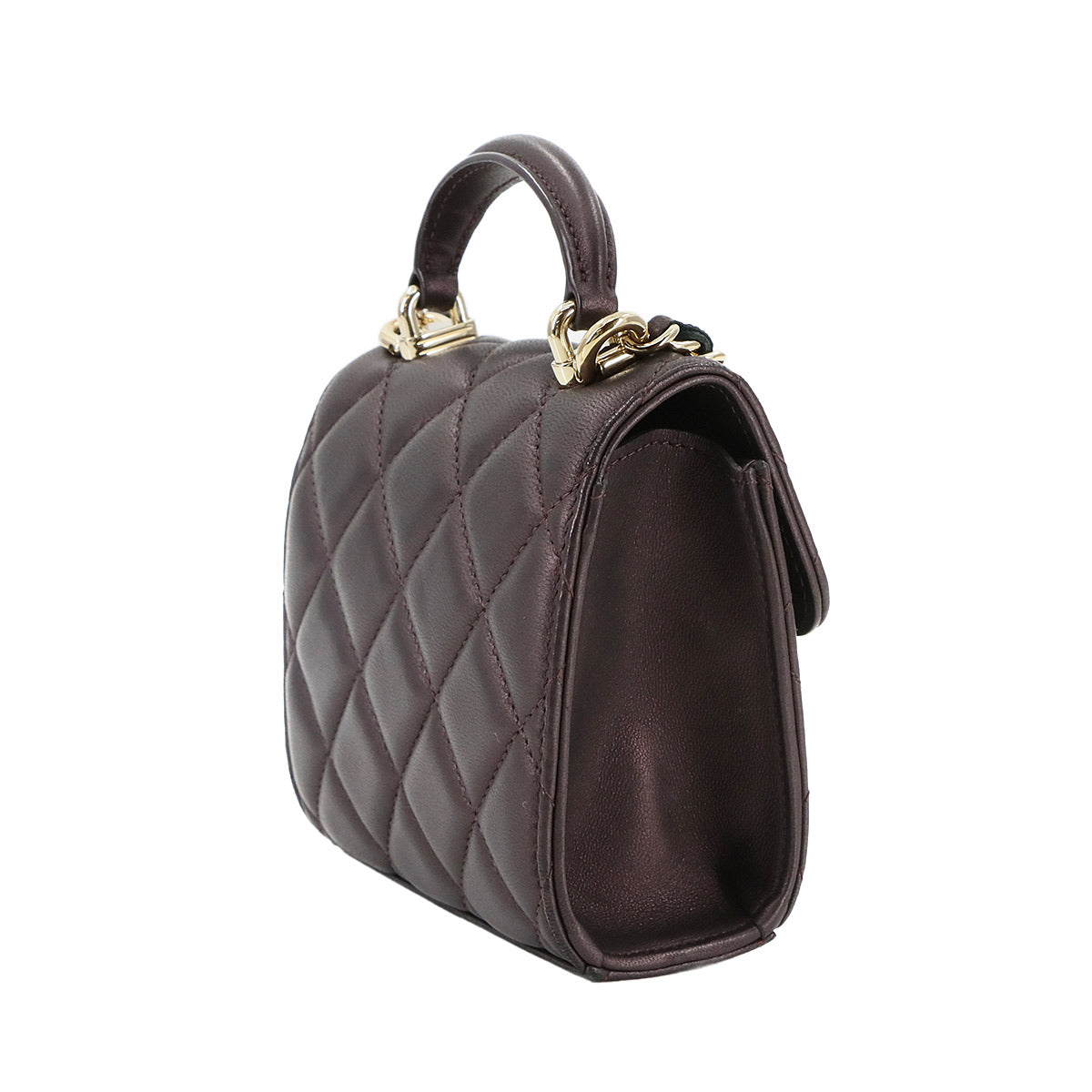 Top Handle Mini Flap Bag with Chain Leather Purple AP2682