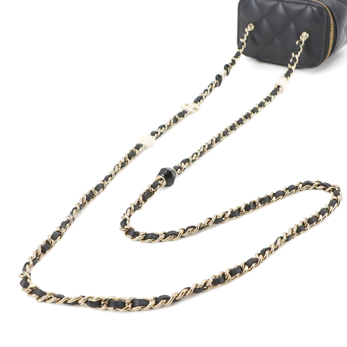 Matelasse Vanity Chain Shoulder Bag Leather Black Purse