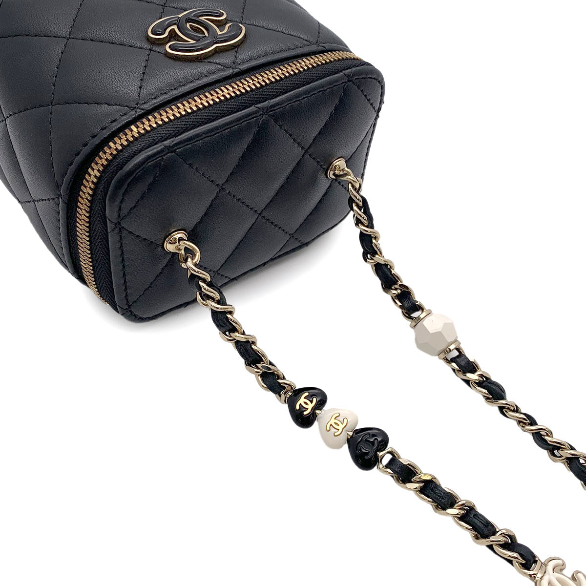 Matelasse Vanity Chain Shoulder Bag Leather Black Purse