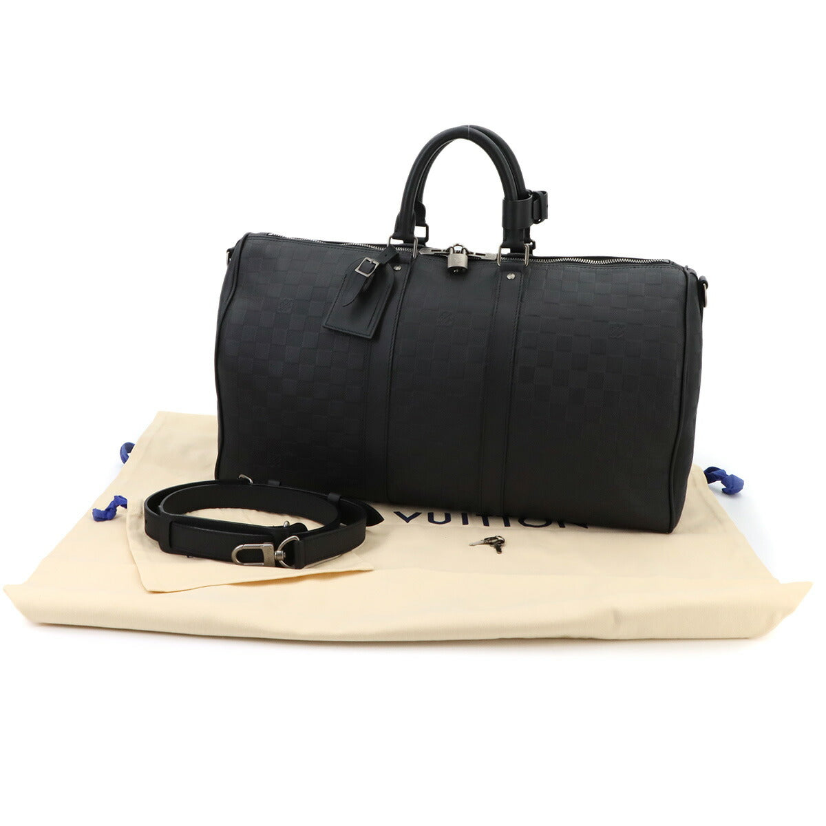 Damier Infini Keepall Bandouliere 45 Luggage Onyx N41145