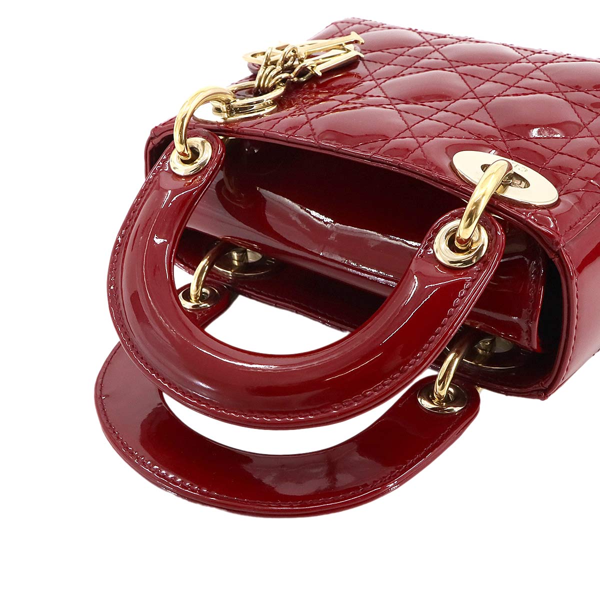 Lady Dior Mini Hand Shoulder Bag Patent leather Red