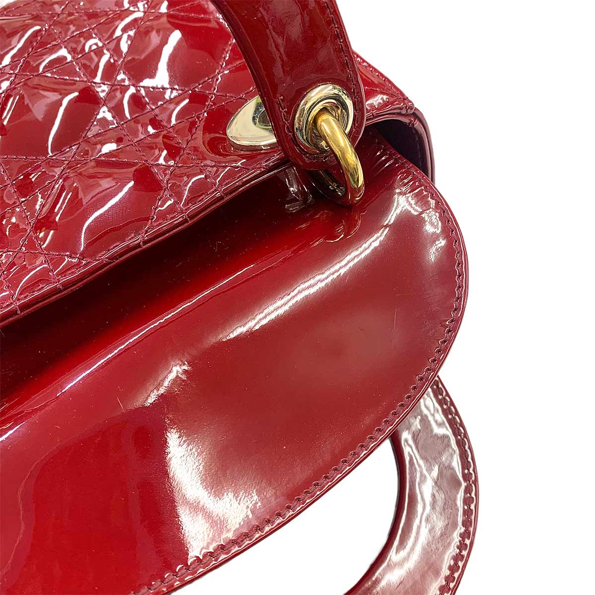 Lady Dior Mini Hand Shoulder Bag Patent leather Red
