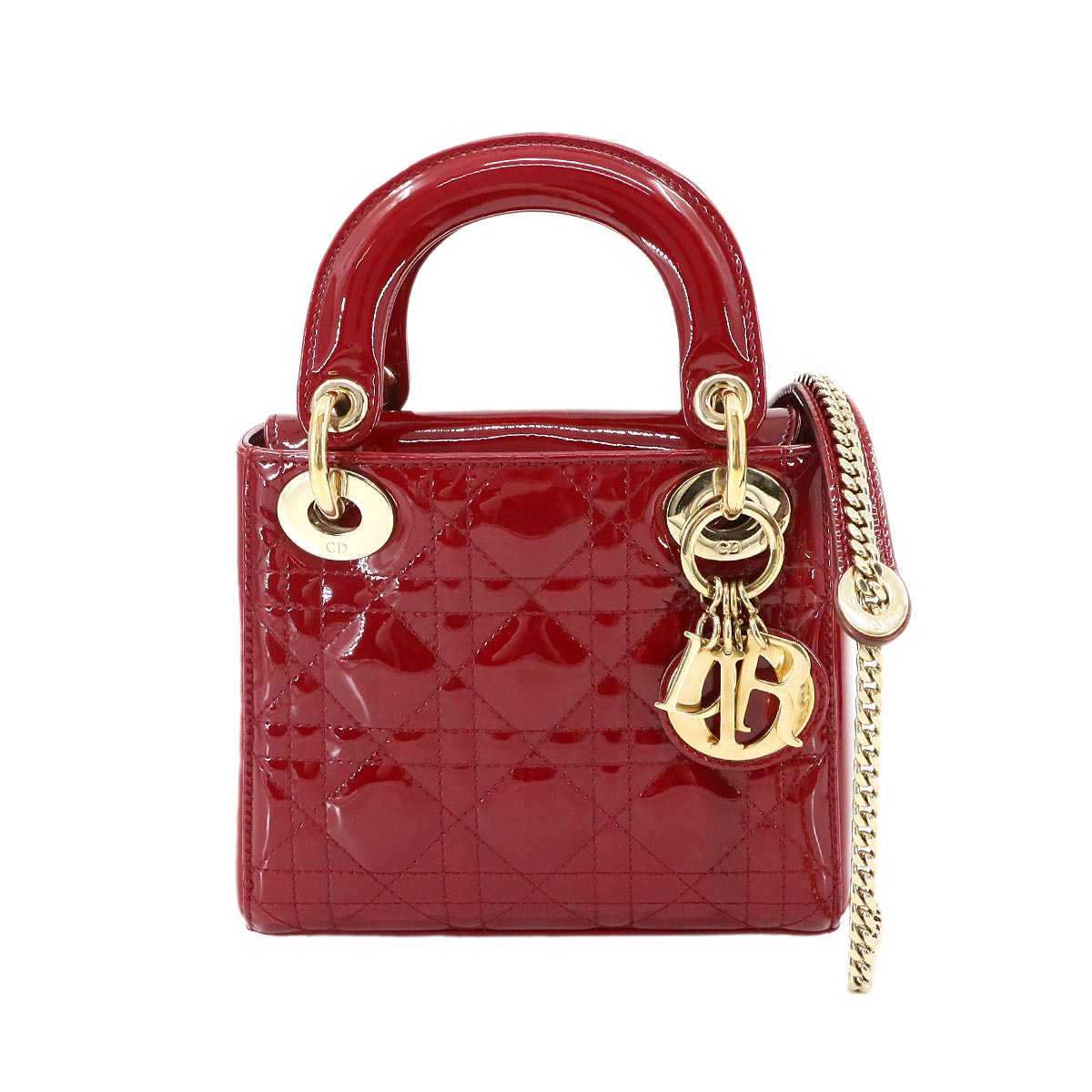 Lady Dior Mini Hand Shoulder Bag Patent leather Red