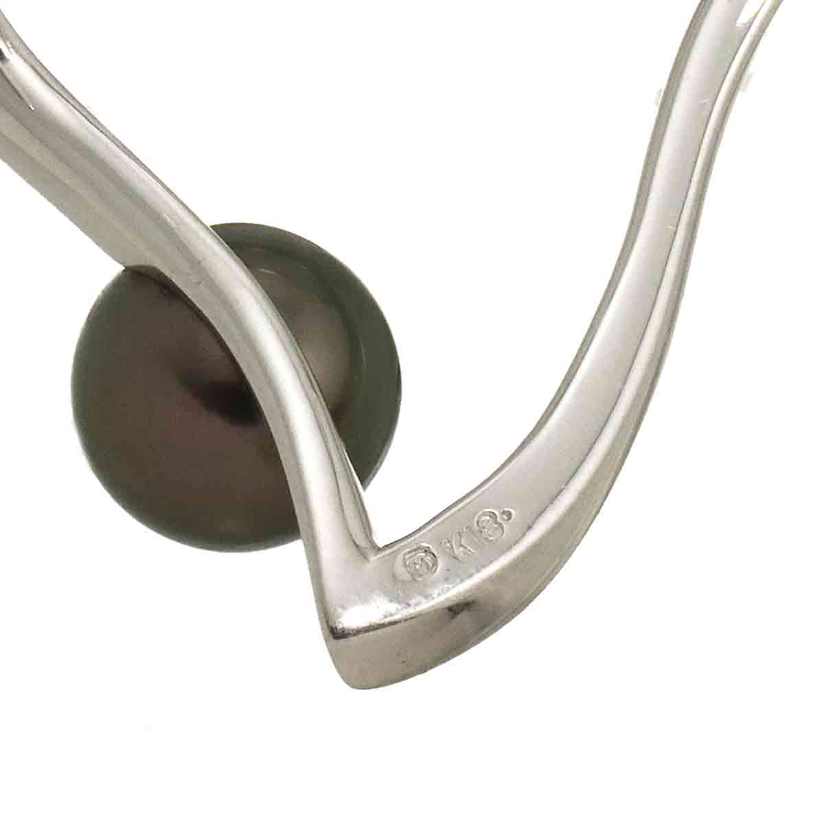 Black Pearl 8.2mm Brooch 18K White Gold 750