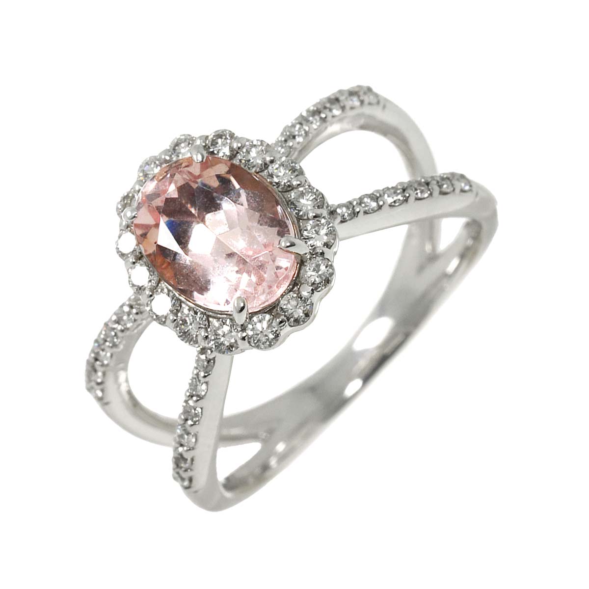 Morganite 1.33ct Diamond 0.36ct Ring 18K WG 750 5.25(US)