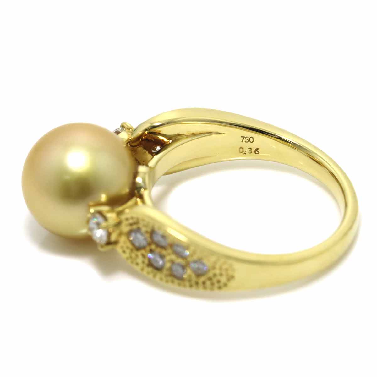 TASAKI White Pearl 10.4mm Diamond 0.36ct Ring 18K YG 750 6.25-6.5(US)