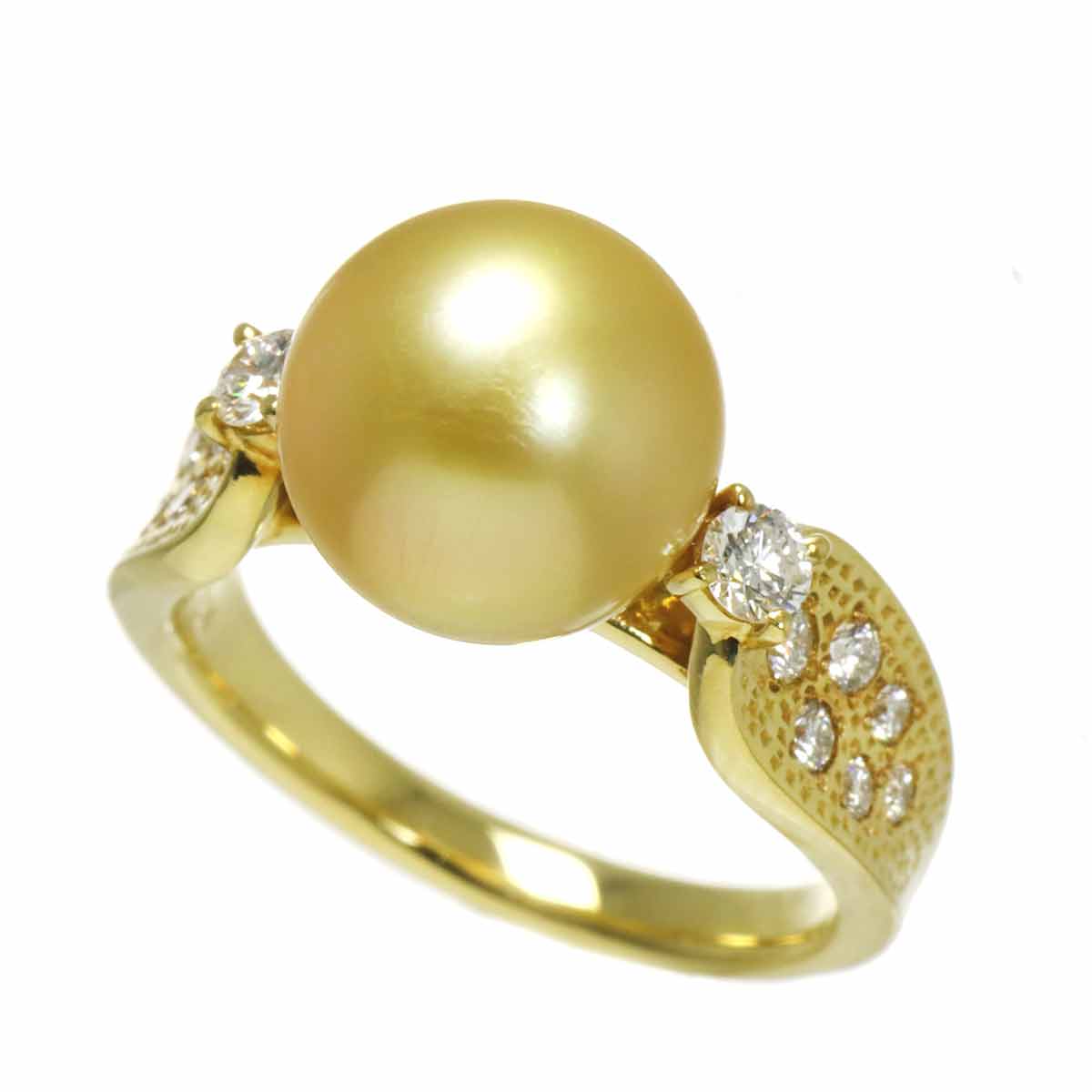 TASAKI White Pearl 10.4mm Diamond 0.36ct Ring 18K YG 750 6.25-6.5(US)
