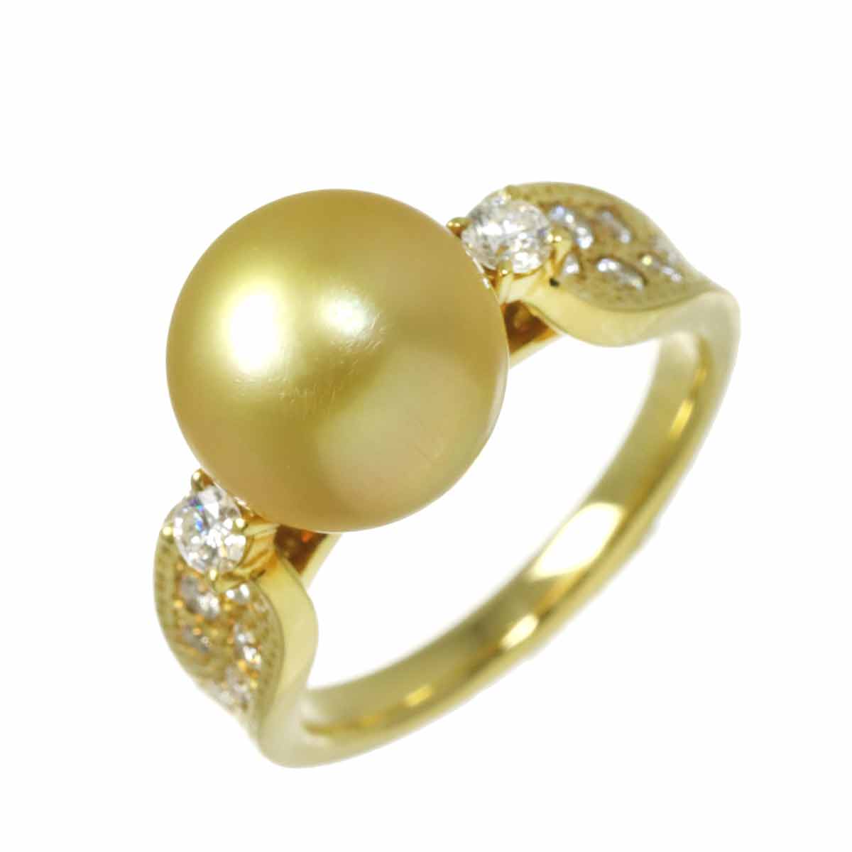 TASAKI White Pearl 10.4mm Diamond 0.36ct Ring 18K YG 750 6.25-6.5(US)