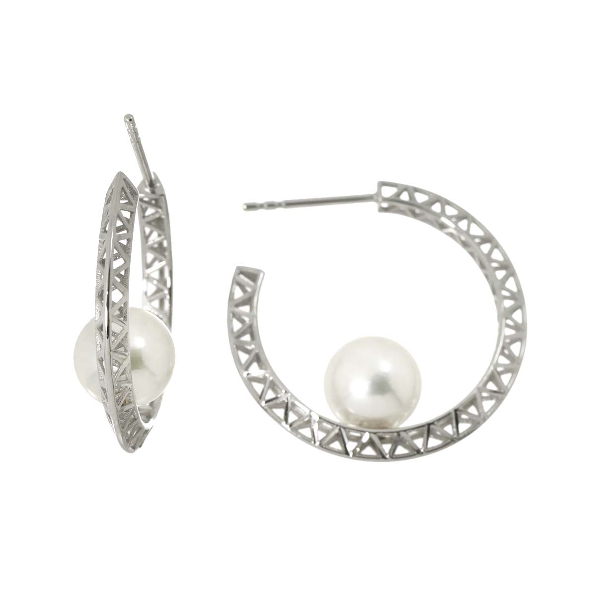 Akoya Pearl 8.1mm Earrings Pierced 18K WG 750