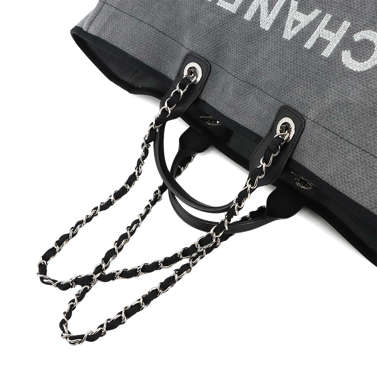 Deauville TGM Tote Chain Shoulder Bag Gray Black Purse