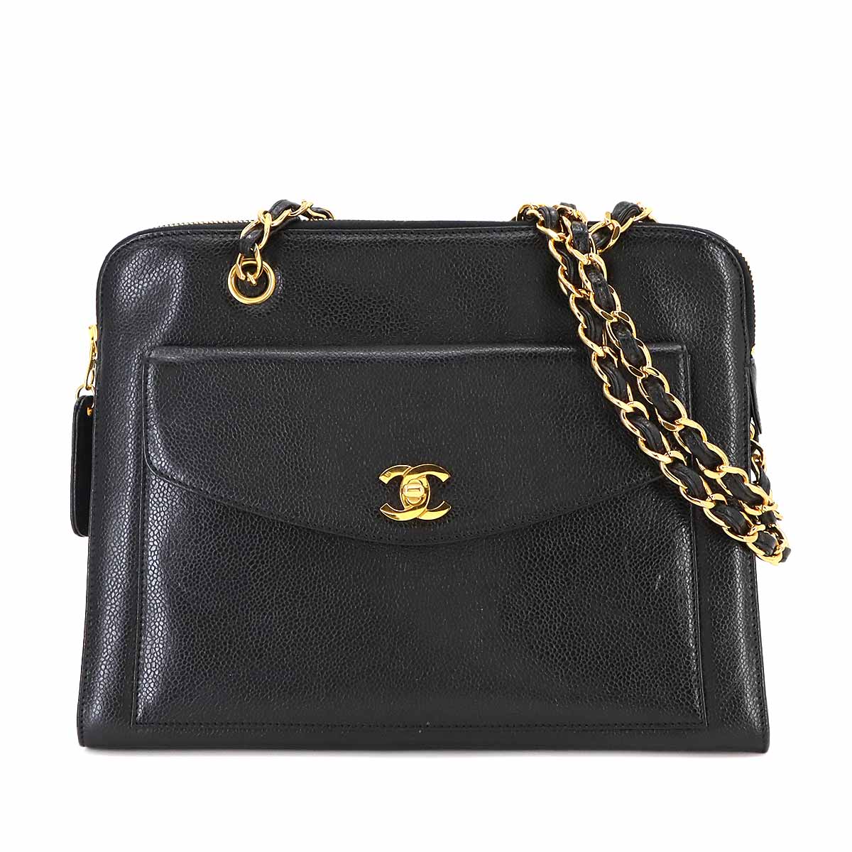 Matelasse Chain Shoulder Bag Leather Black Vintage