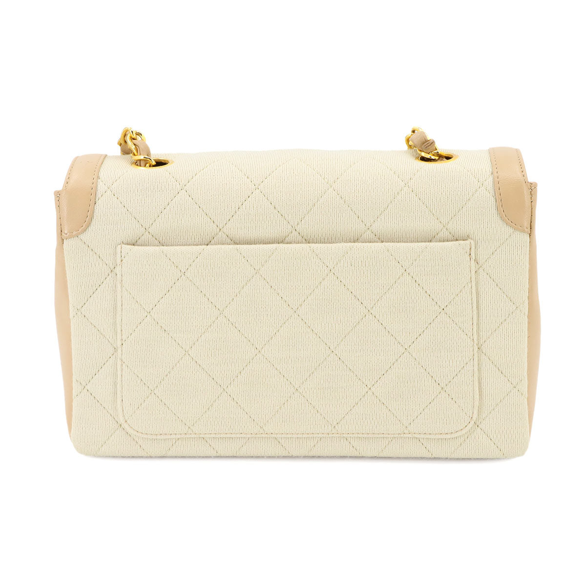 Matelasse Chain Shoulder Bag Cotton Jersey Leatger Beige