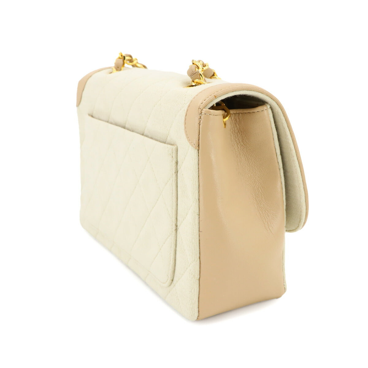 Matelasse Chain Shoulder Bag Cotton Jersey Leatger Beige