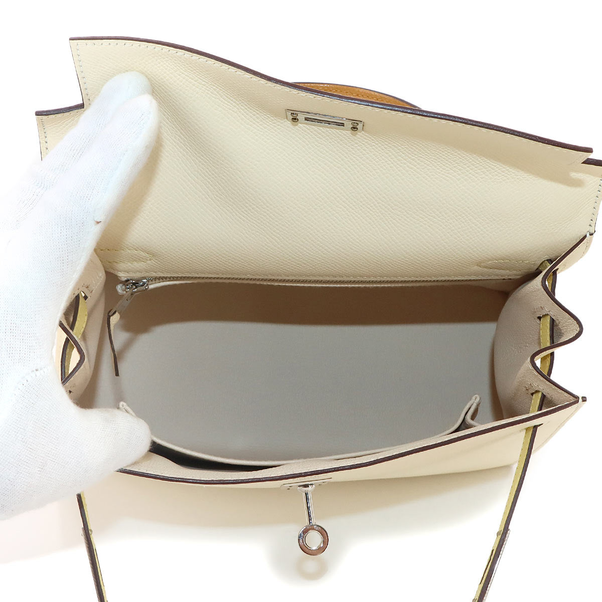 Kelly 25 Epsom Nata Jaune Poussin Sesami Hand Shoulder Bag
