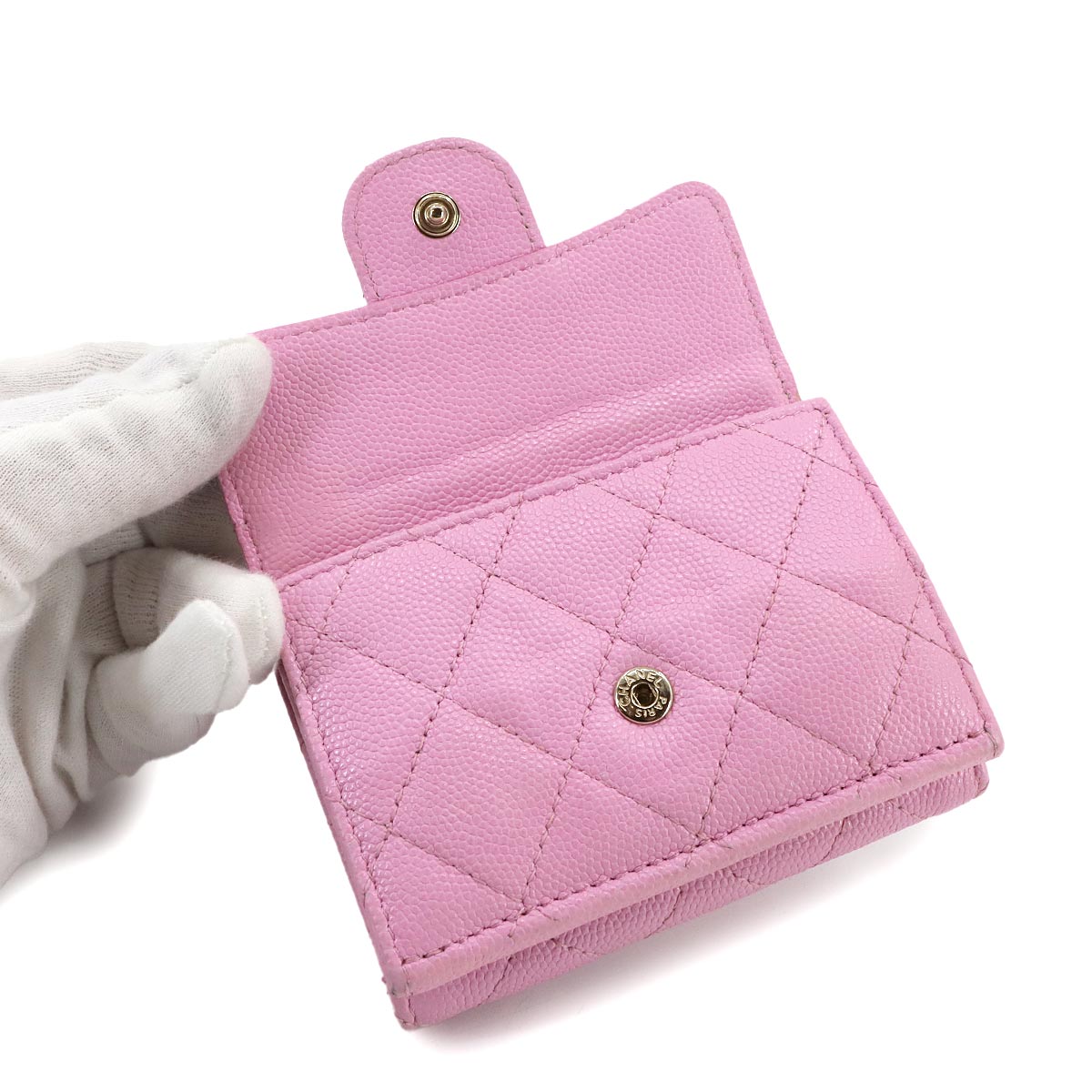 Matelasse Compact Wallet Leather Pink AP0230
