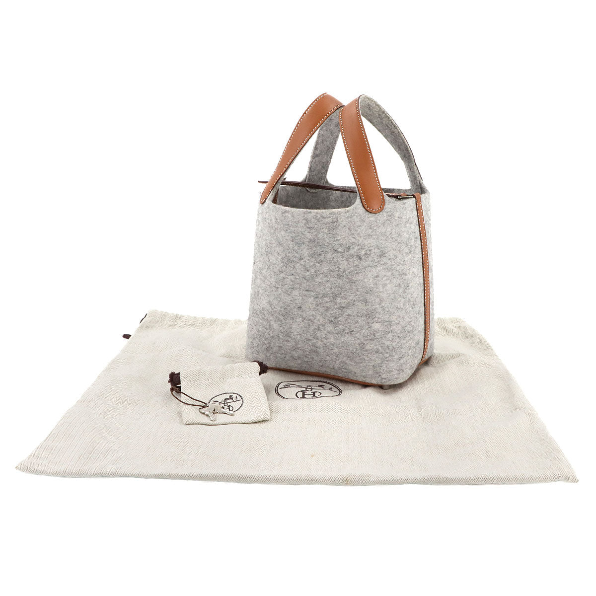 Picotin Lock PM Hand Bag Felt Veau Swift Gris Claire Gold